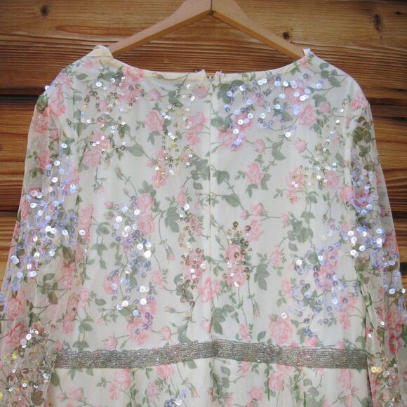 Mac Duggal 93788 Floral Beaded Sequin Midi Dress White Multi Size 16 - Picture 9 of 14